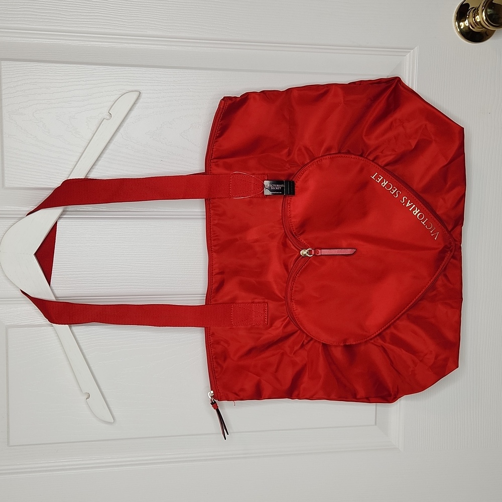 Victoria's Secret red heart tote packable compact NWT